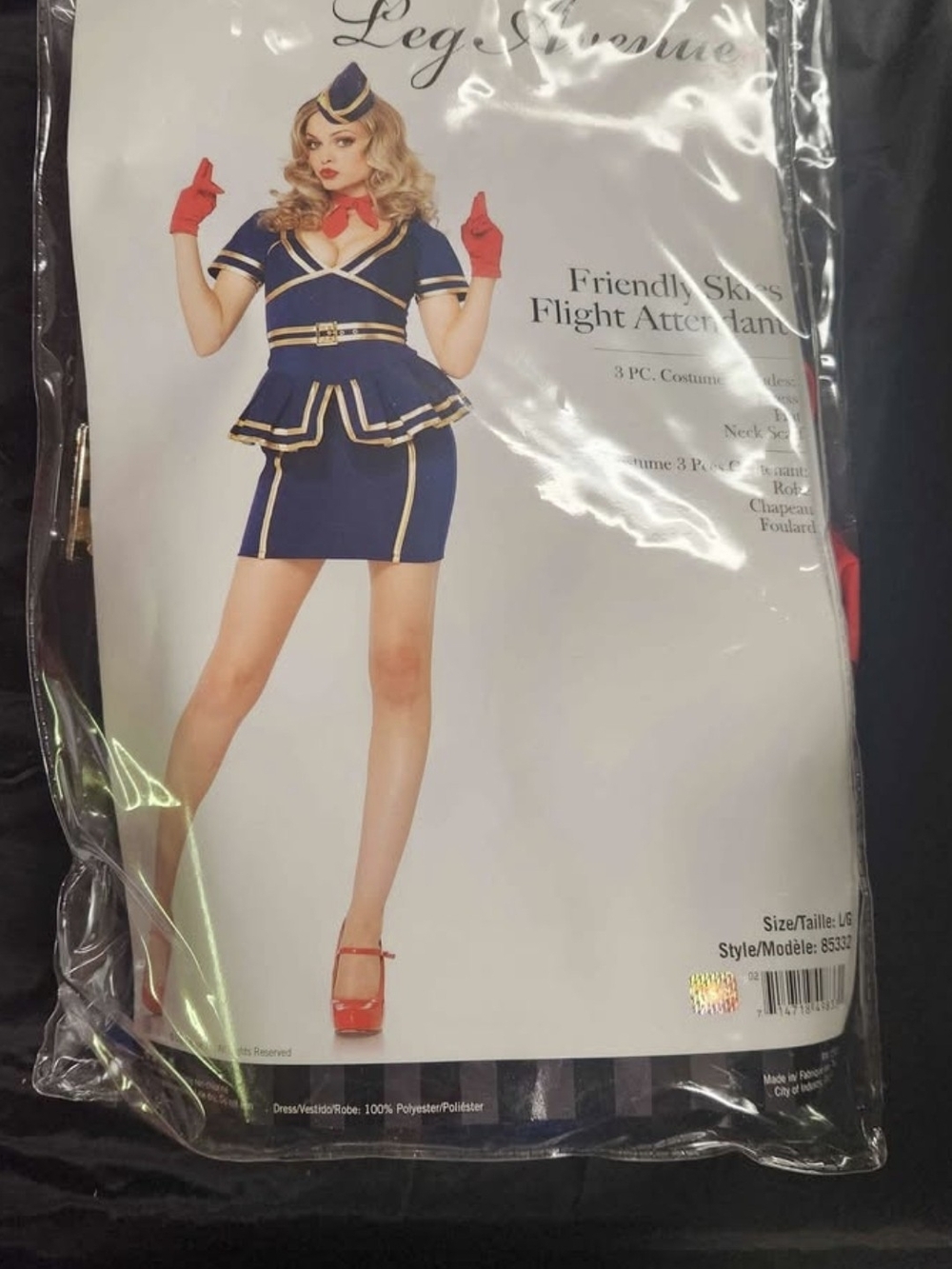 Navy Blue Flight Attendant Costume with Red Accents